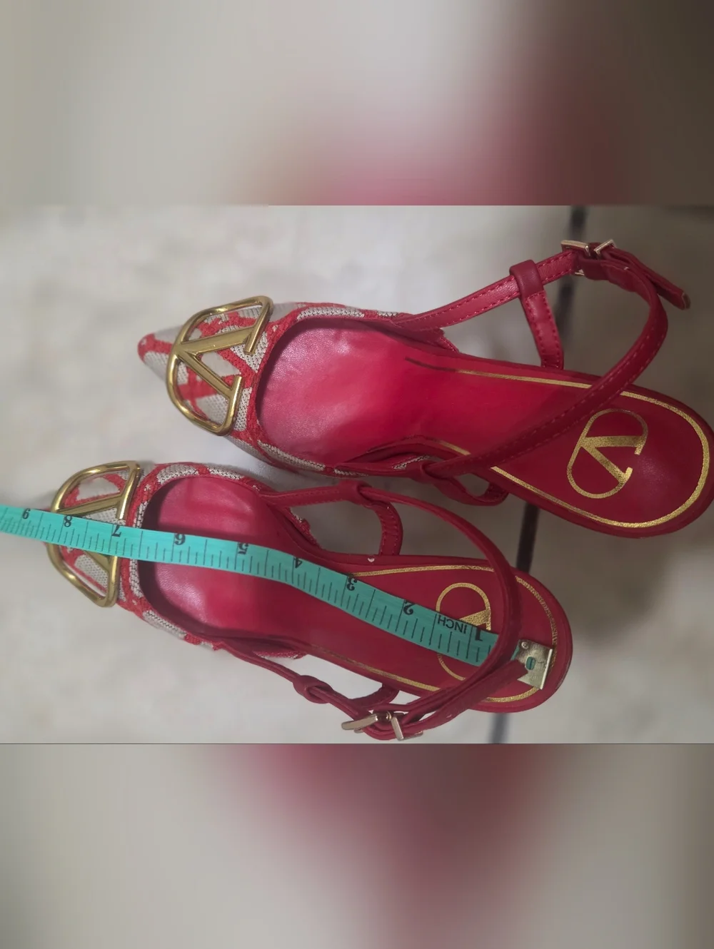 New Valentino Garavani Red and Cream Slingback Heels - Copy